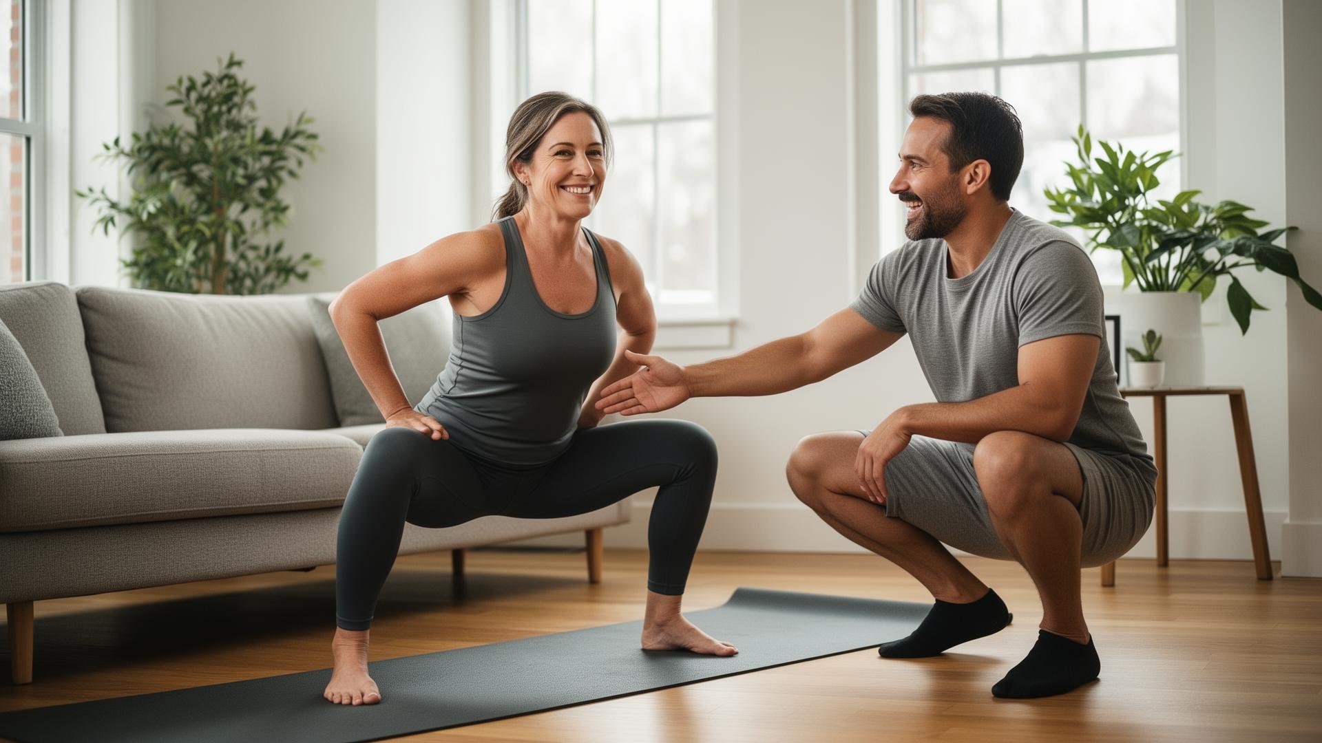 Entraîneur coachant un athlète sur un squat avec barre